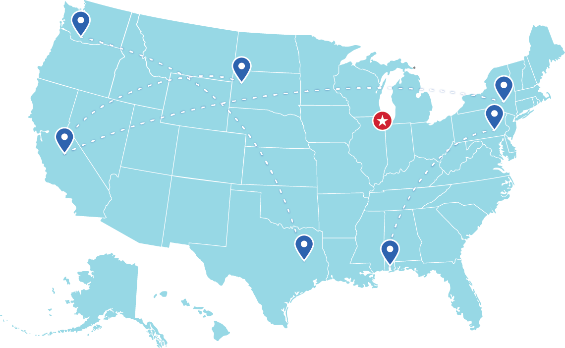 Our service area includes Chicagoland, the midwest, and the rest of the United States